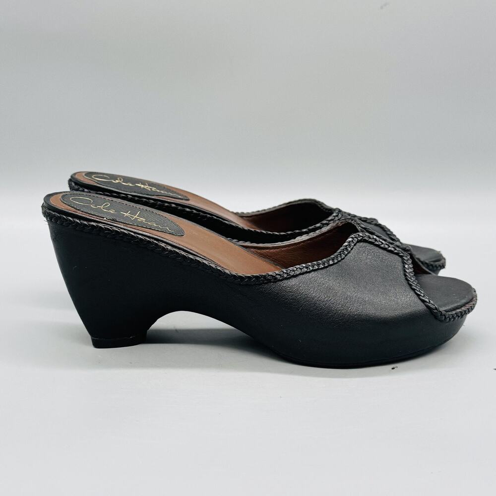 Cole Haan Black Leather Open-Toe Wedge Sandals
